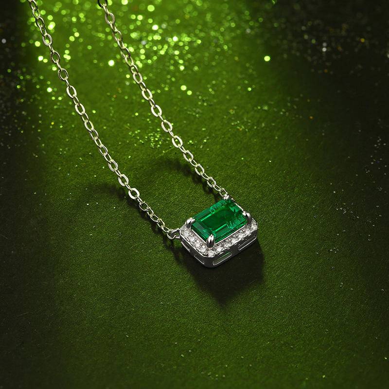 Green 925 Sterling Silver Rectangle-Shaped Pendant Necklace