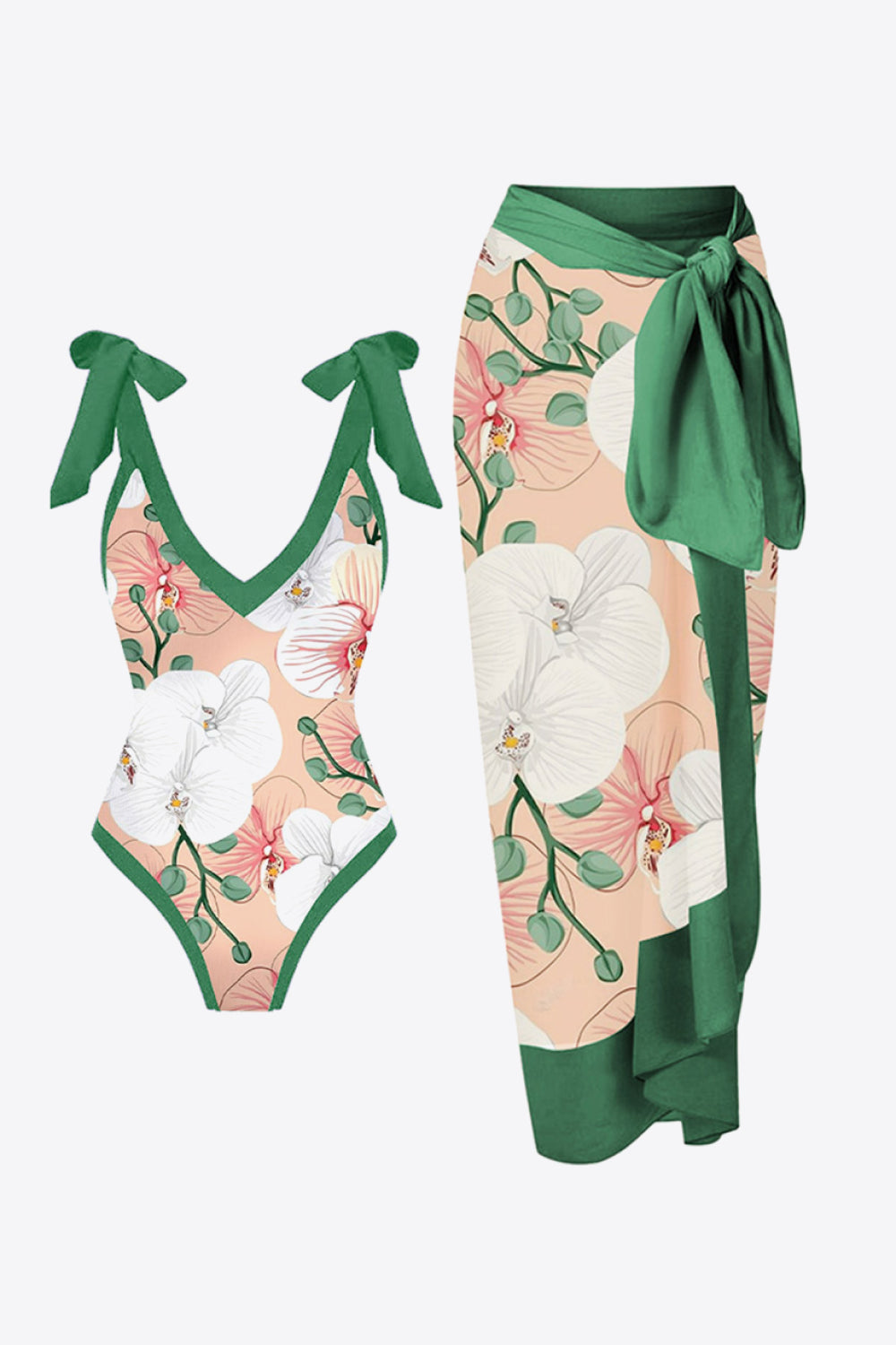 Floral V-Neck Jade/White Swimwear