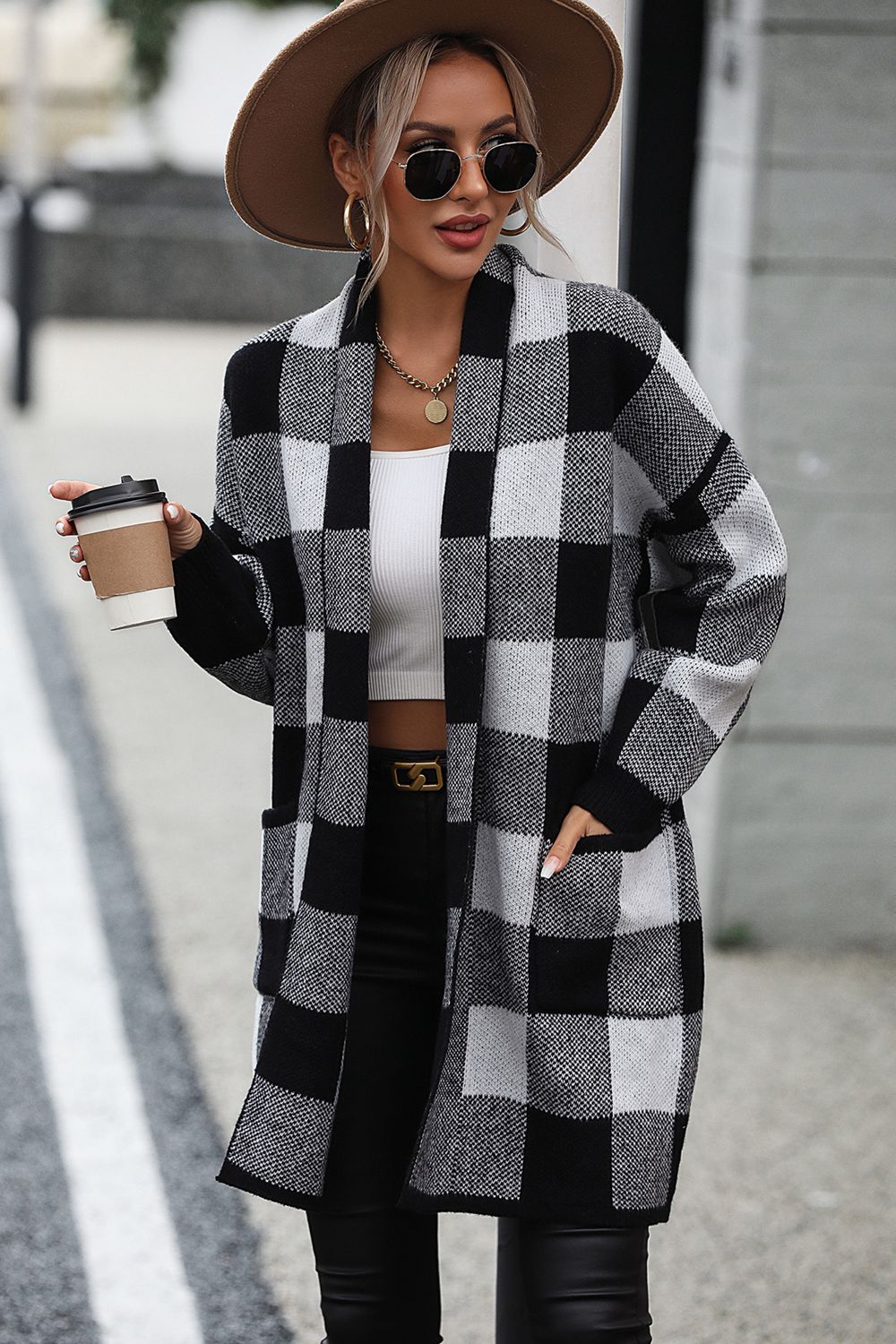 long plaid cardigan