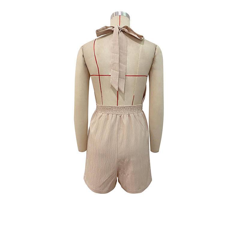 Halter Neck Sleeveless Shirring Tie Back Romper