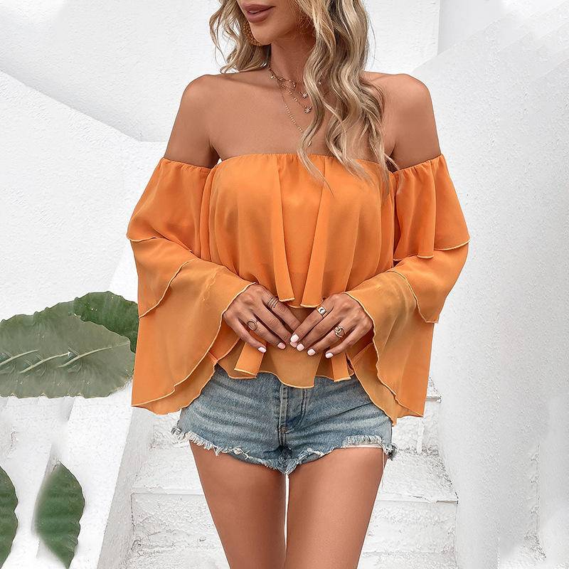 Off-Shoulder Ruffle Tiered Long Sleeve Blouse