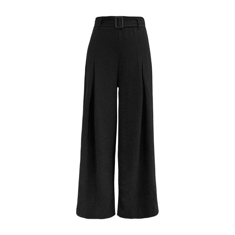 Solid High Waist Wide Leg Pants with Belt