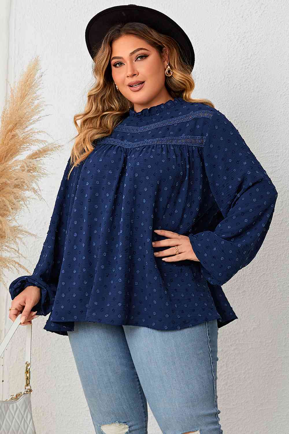 Plus Size Mock Neck Balloon Sleeve Blouse