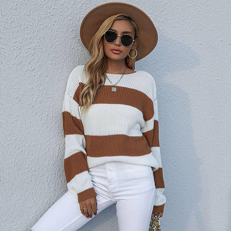 Colorblock Striped Long Sleeve Knit Sweater