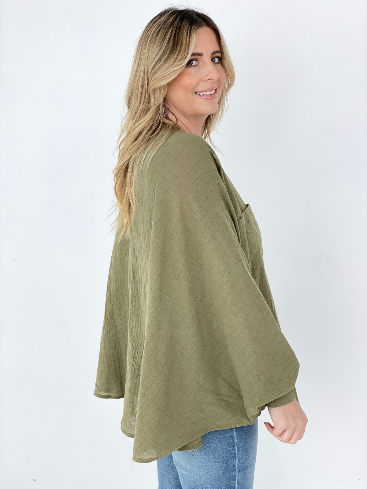 Easel Textured Cotton Linen Oversized Top