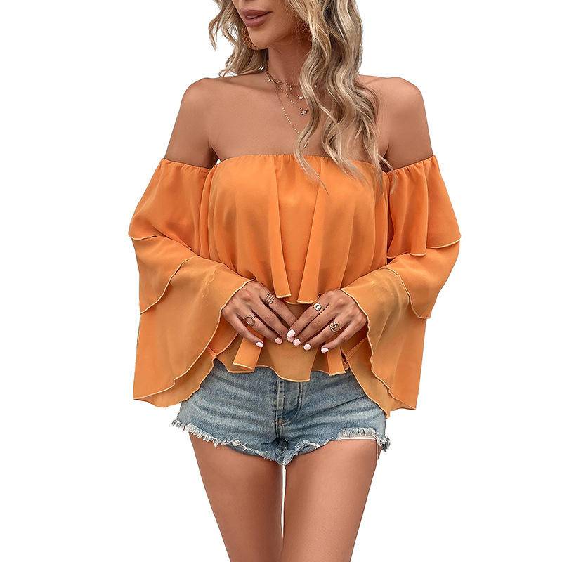 Off-Shoulder Ruffle Tiered Long Sleeve Blouse