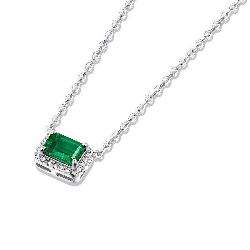 Green 925 Sterling Silver Rectangle-Shaped Pendant Necklace