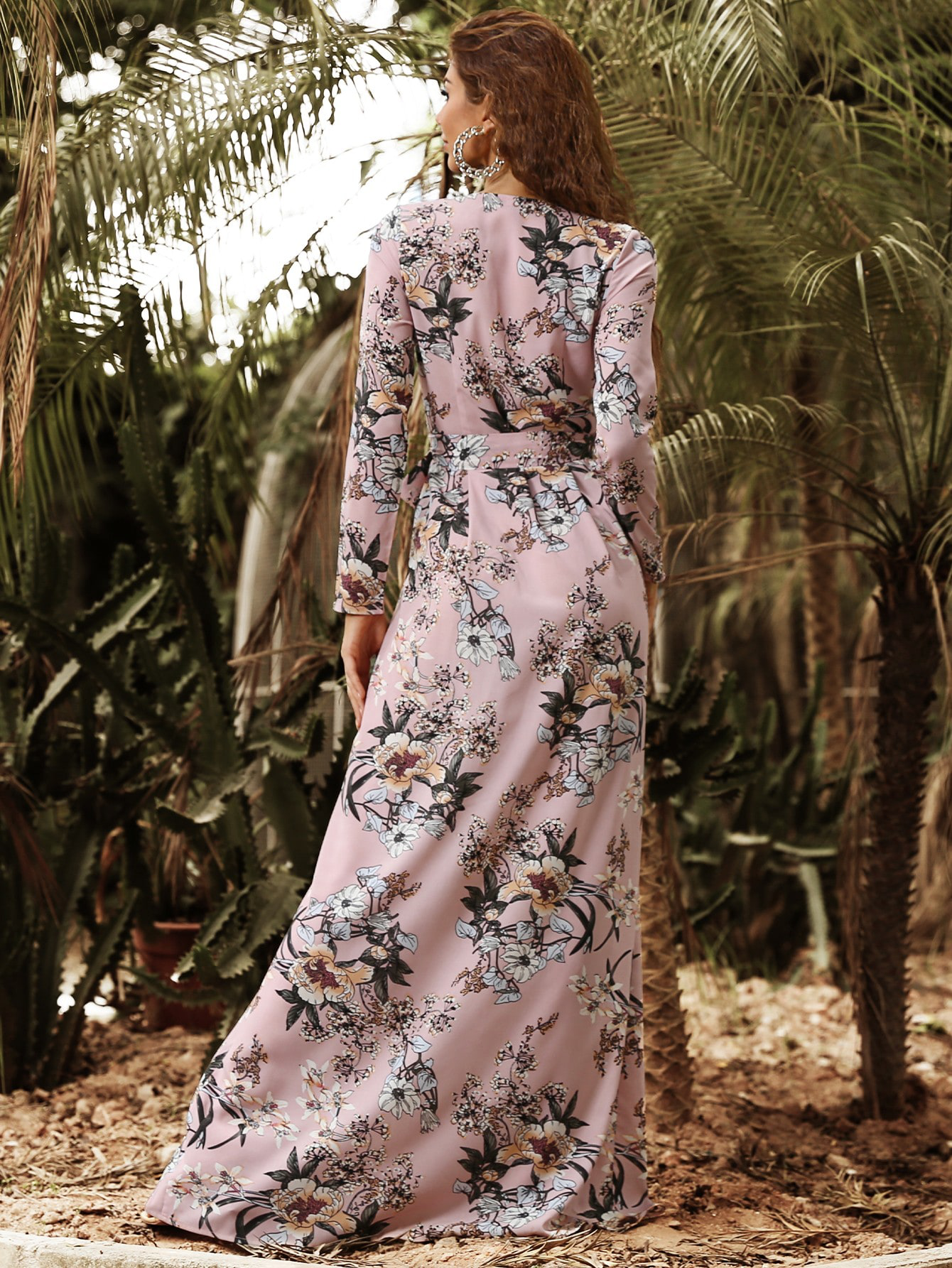 Floral Print Wrap Belted Maxi Dress