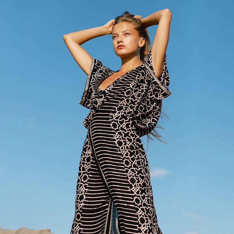 Snakeskin Print Half Sleeve Drawstring Slit Kimono