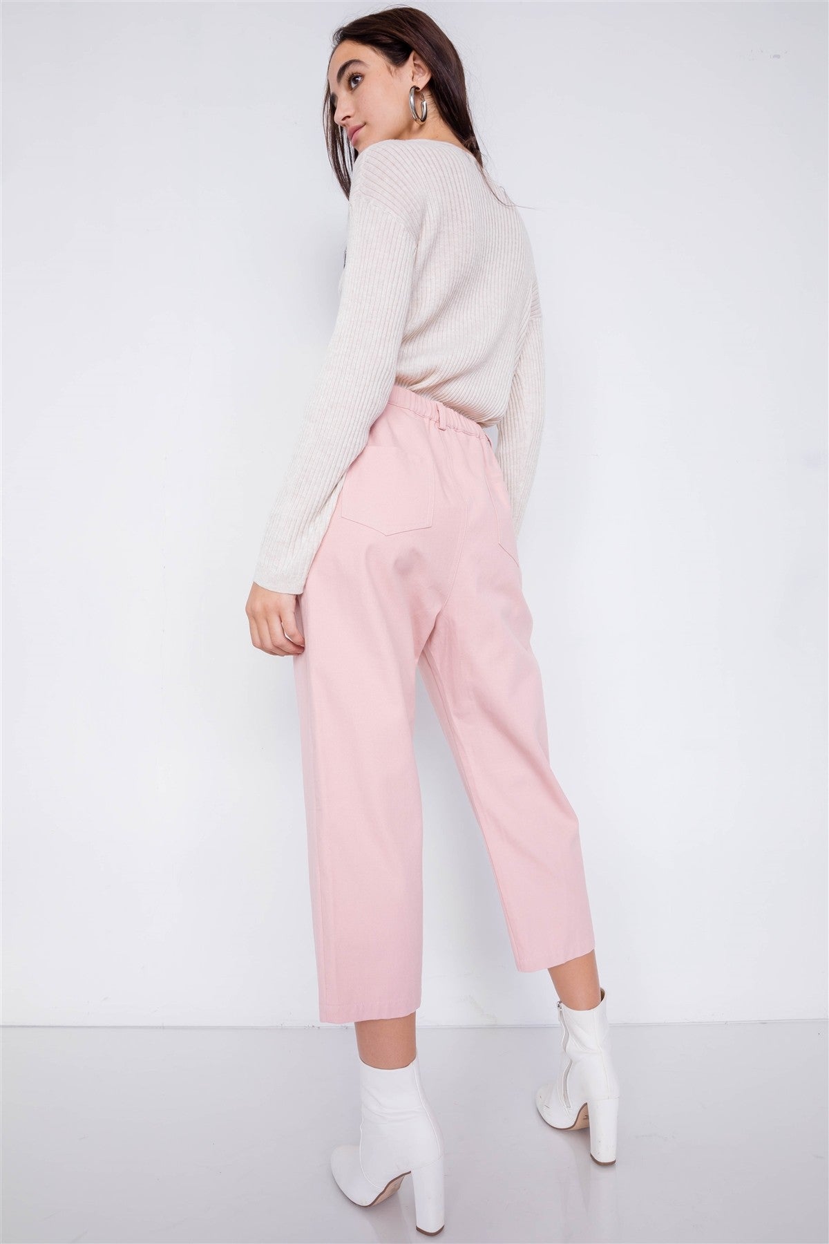 Pastel Chic Solid Ankle Wide Leg Adjustable Snap Waist Pants