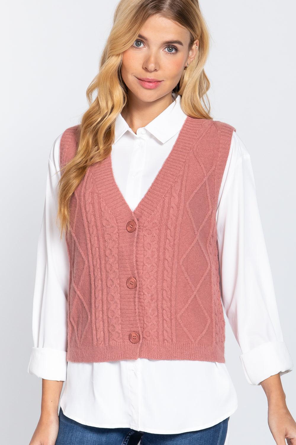 V-neck Cable Sweater Vest Cardigan - Beauty Always Fashion