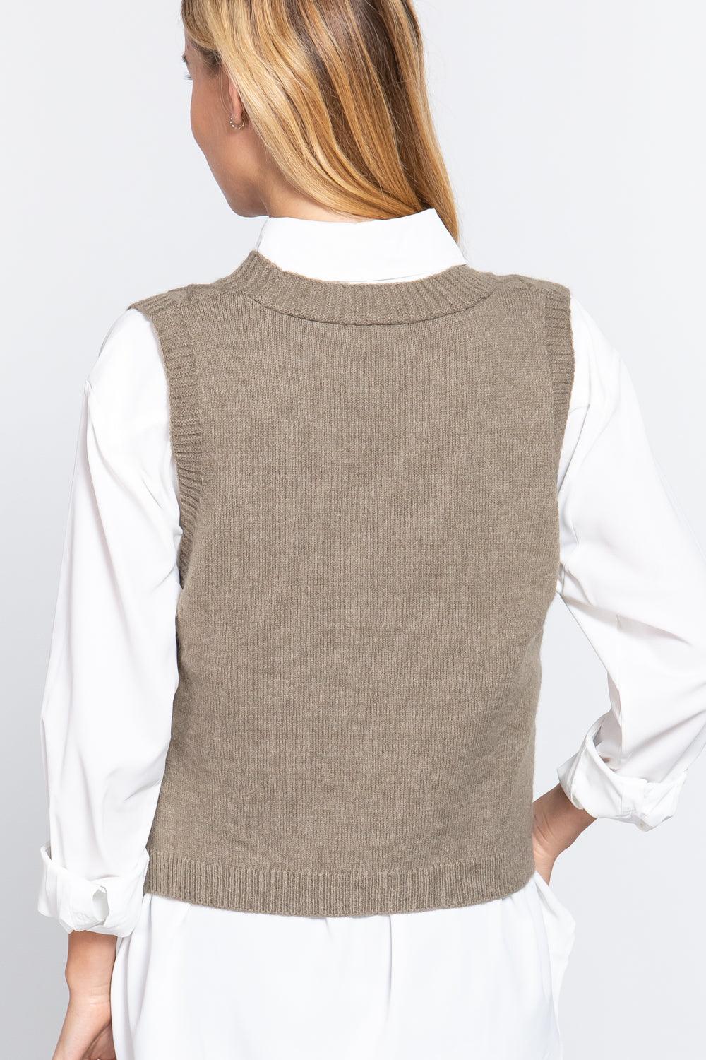 V-neck Cable Sweater Vest Cardigan - Beauty Always Fashion