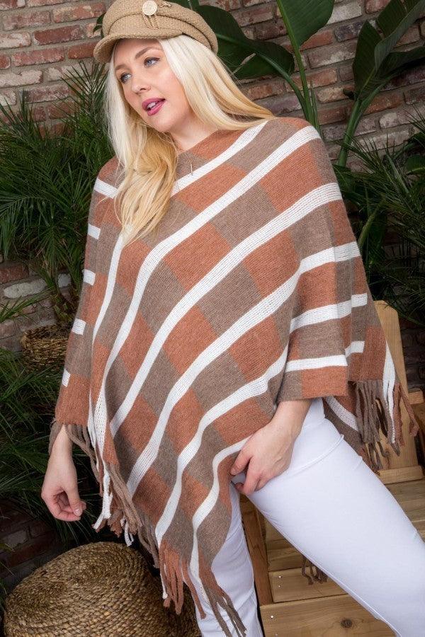 Bottom Tassel Edge Multi Color Poncho - Beauty Always Fashion