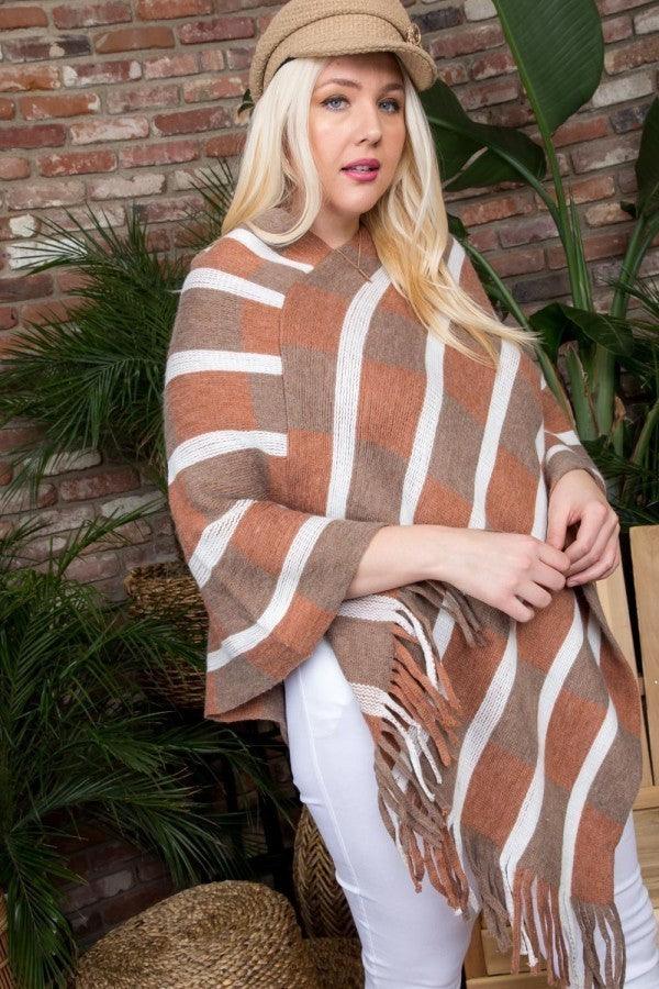 Bottom Tassel Edge Multi Color Poncho - Beauty Always Fashion