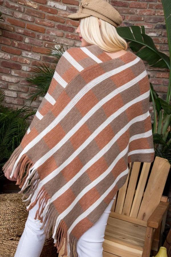 Bottom Tassel Edge Multi Color Poncho - Beauty Always Fashion