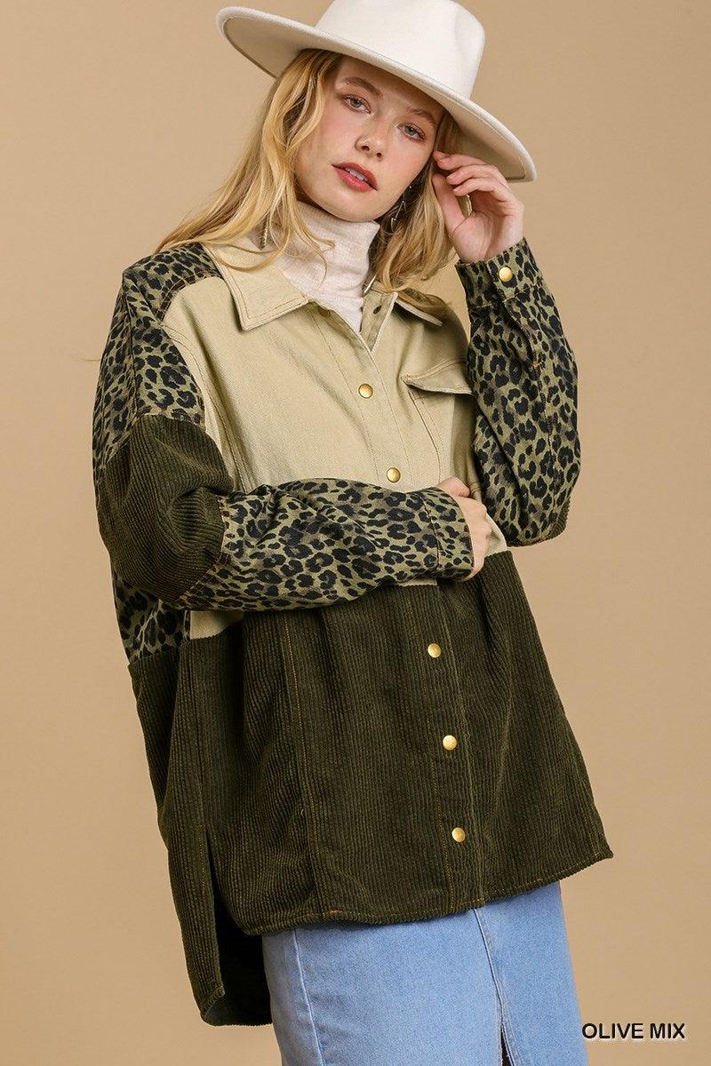 Mineral wash color block mixed print jacket - Beauty Always Fashion