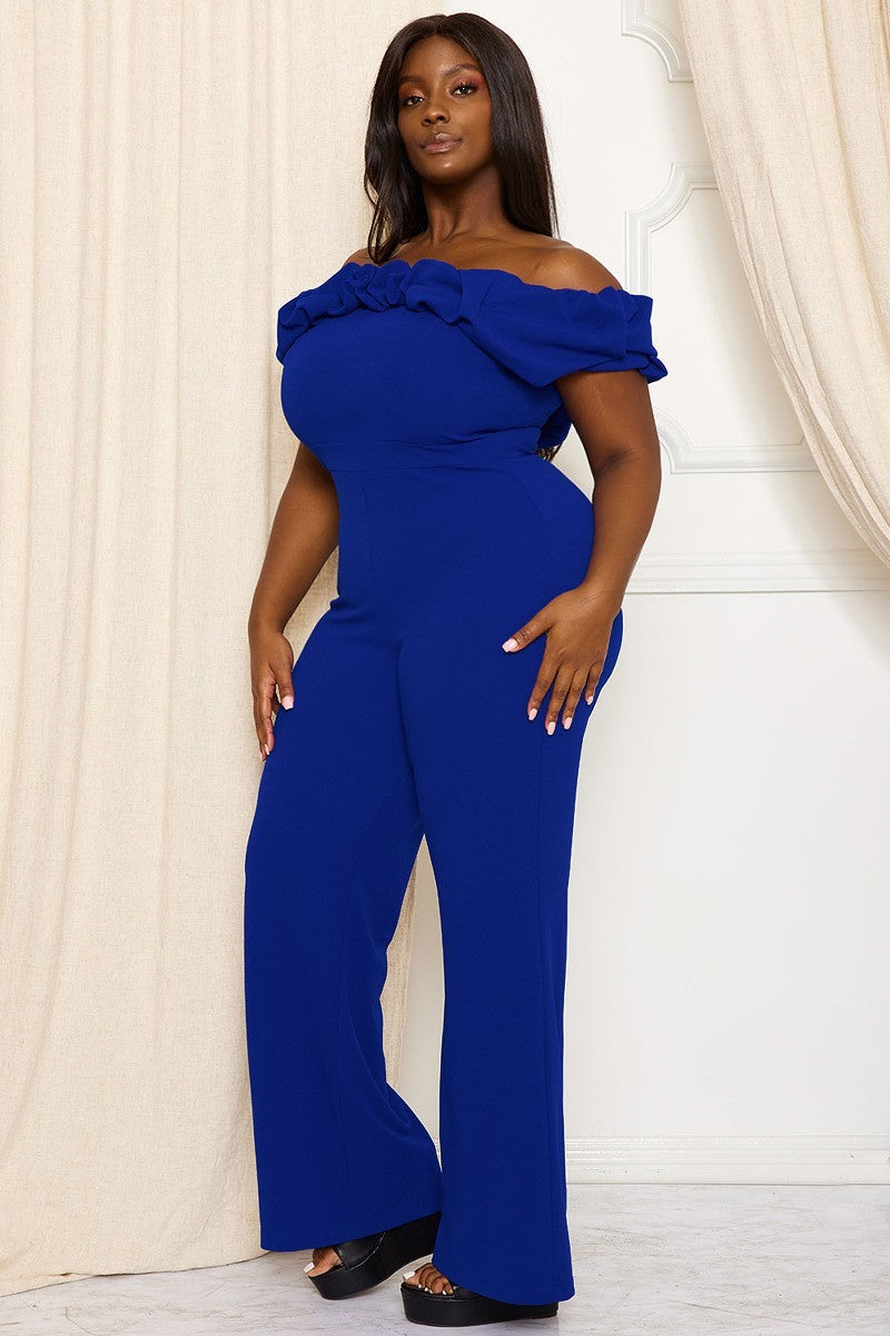 Ruffle Shoulder Shoulder Plus Size Jumpsuit