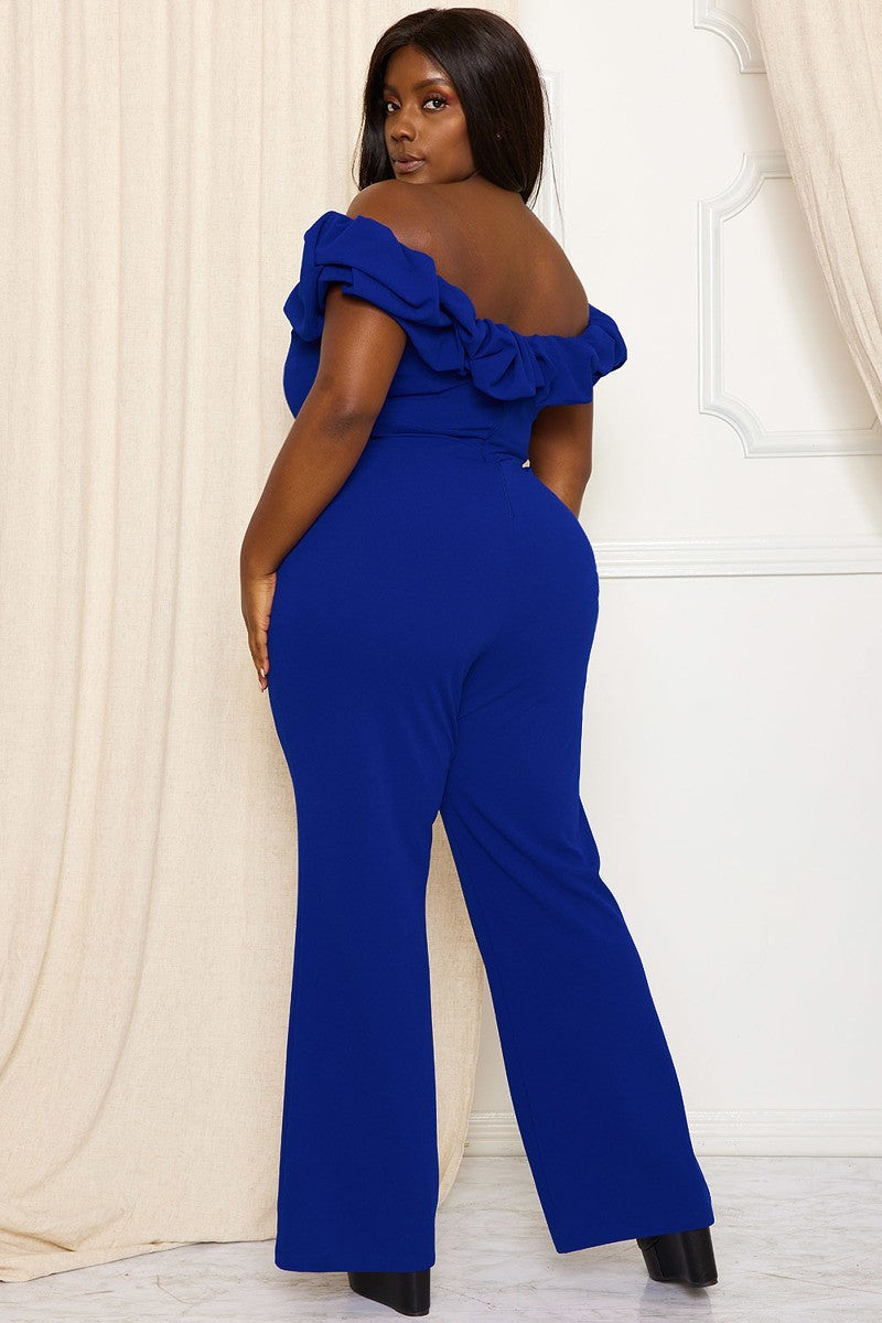 Ruffle Shoulder Shoulder Plus Size Jumpsuit