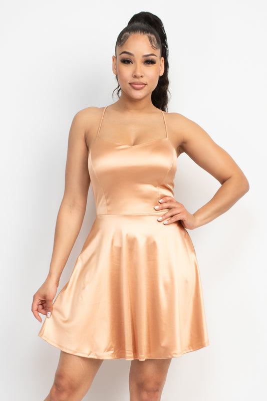 Gold Satin Skater Mini Dress