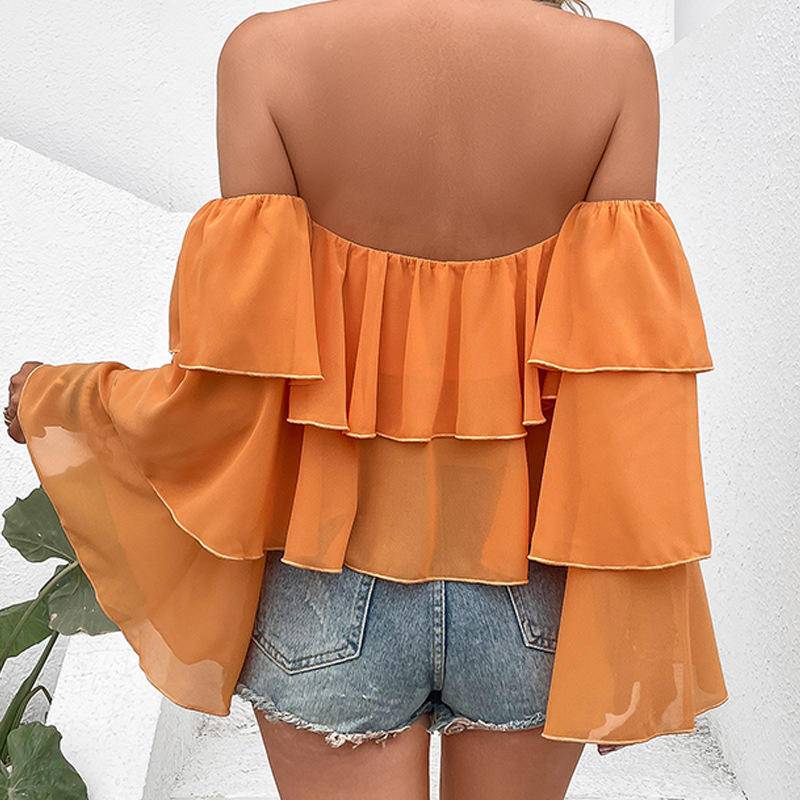 Off-Shoulder Ruffle Tiered Long Sleeve Blouse