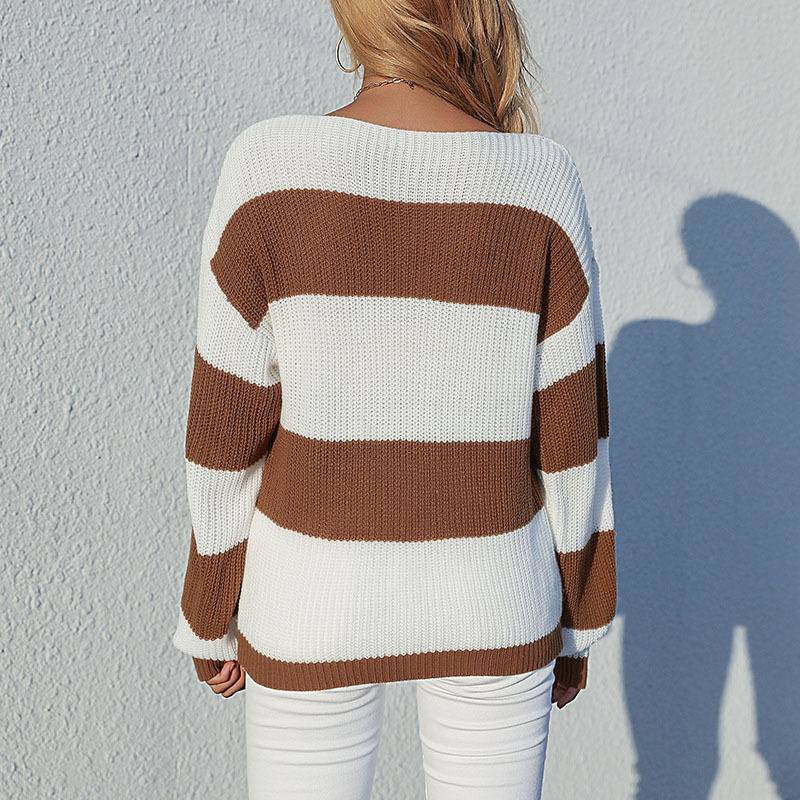 Colorblock Striped Long Sleeve Knit Sweater