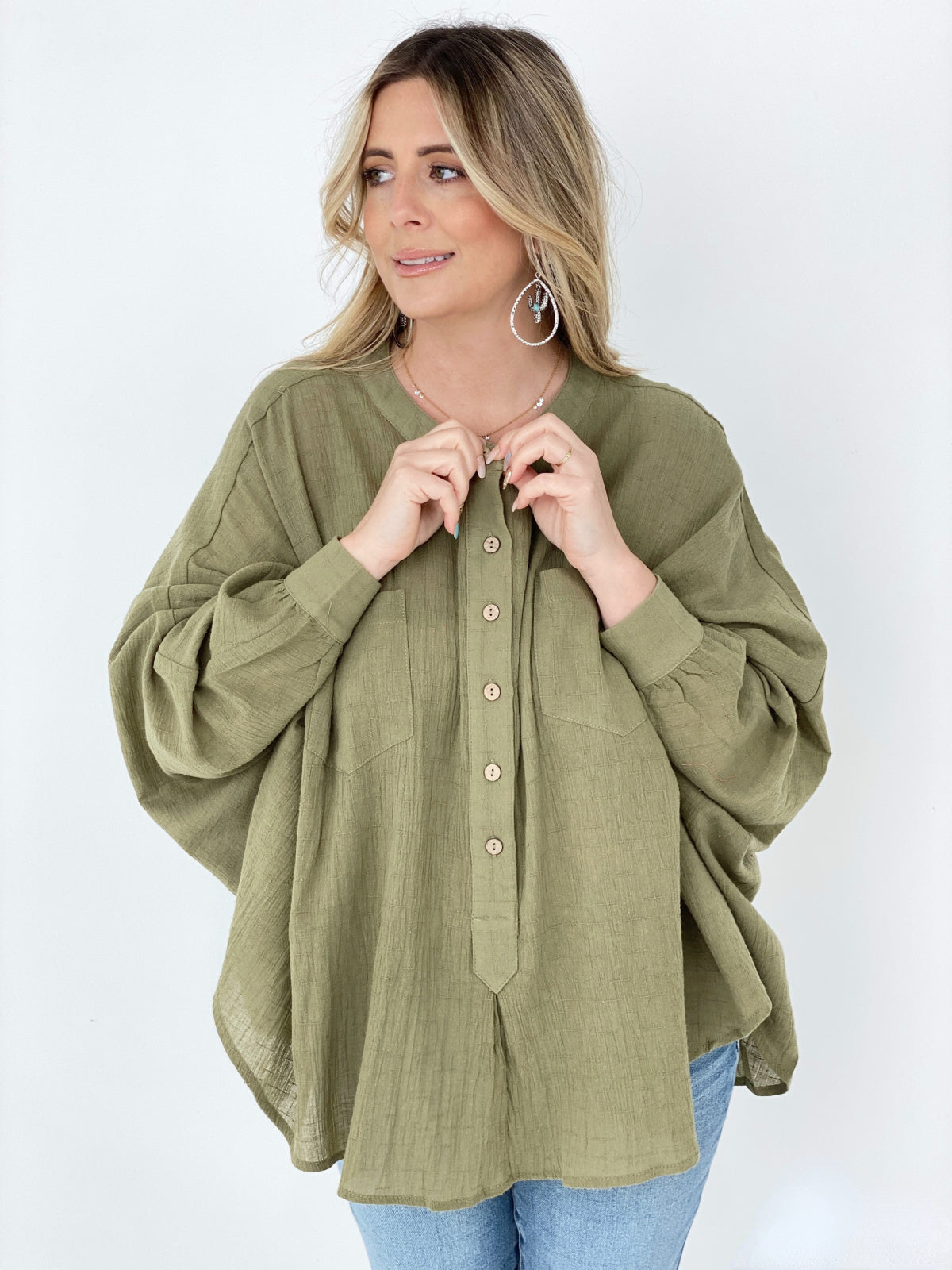 Easel Textured Cotton Linen Oversized Top