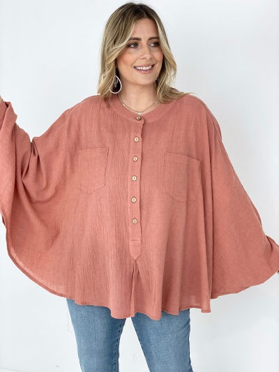 Easel Textured Cotton Linen Oversized Top