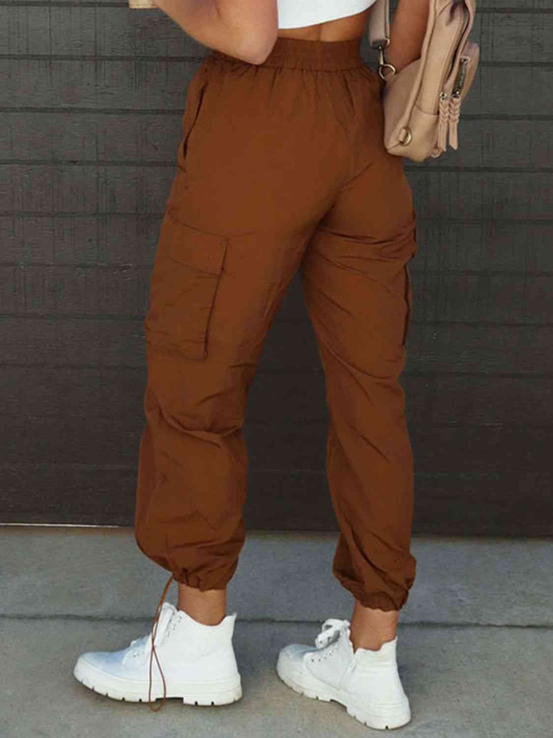 High Waist Drawstring Pants with Pockets