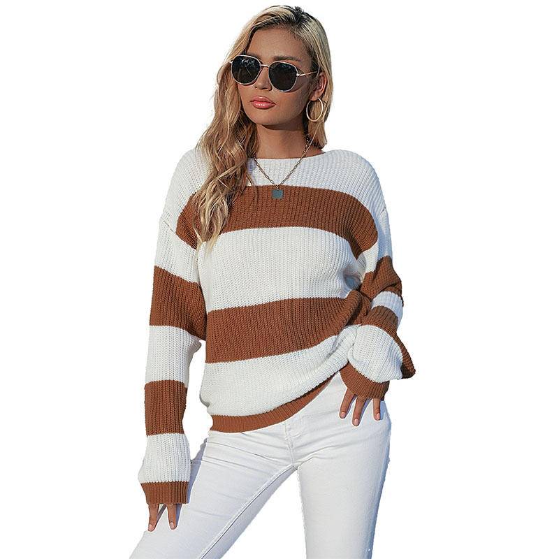 Colorblock Striped Long Sleeve Knit Sweater