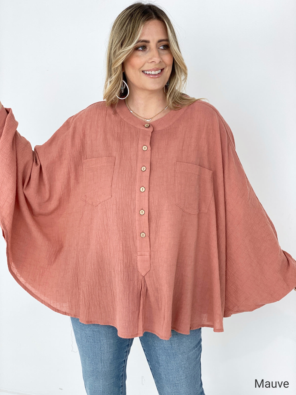 Easel Textured Cotton Linen Oversized Top