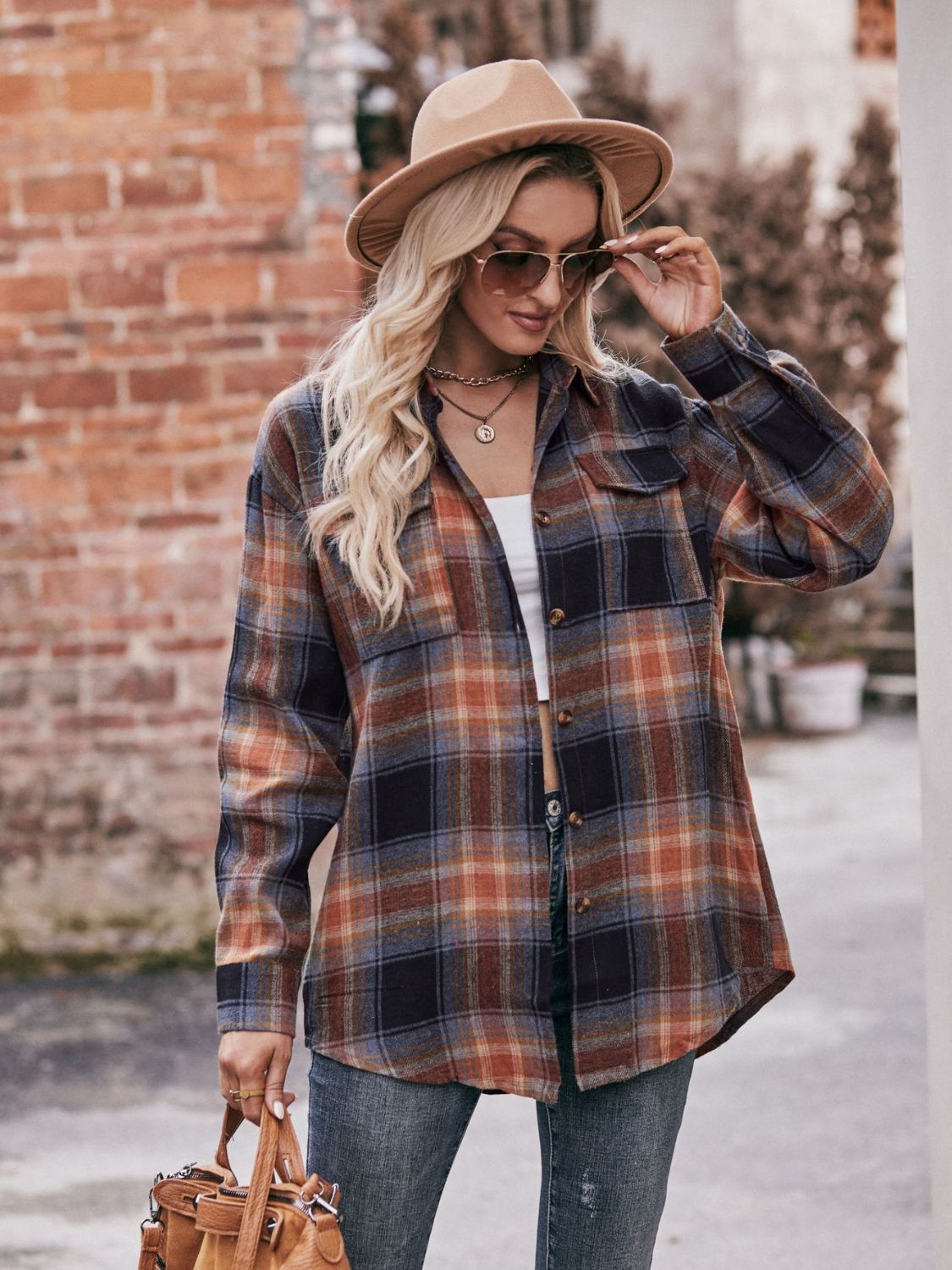 plaid long sleeve blouse shirt