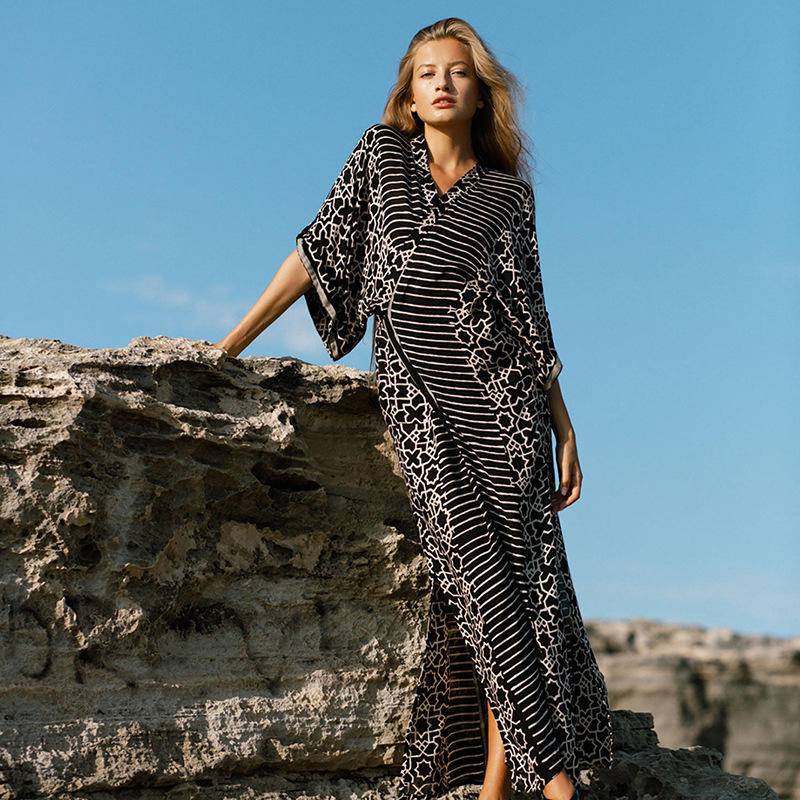 Snakeskin Print Half Sleeve Drawstring Slit Kimono