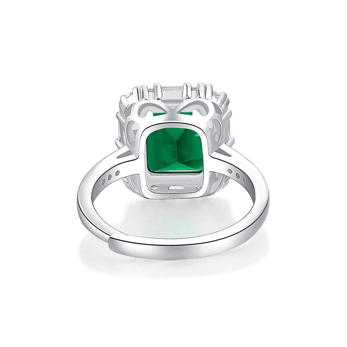 Green Rectangle-Shaped 925 Sterling Silver Adjustable Rings