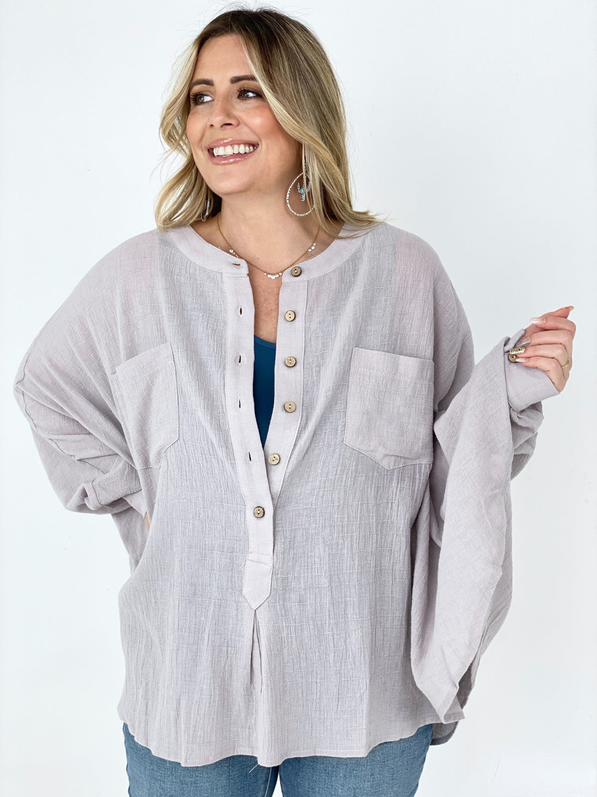 Easel Textured Cotton Linen Oversized Top