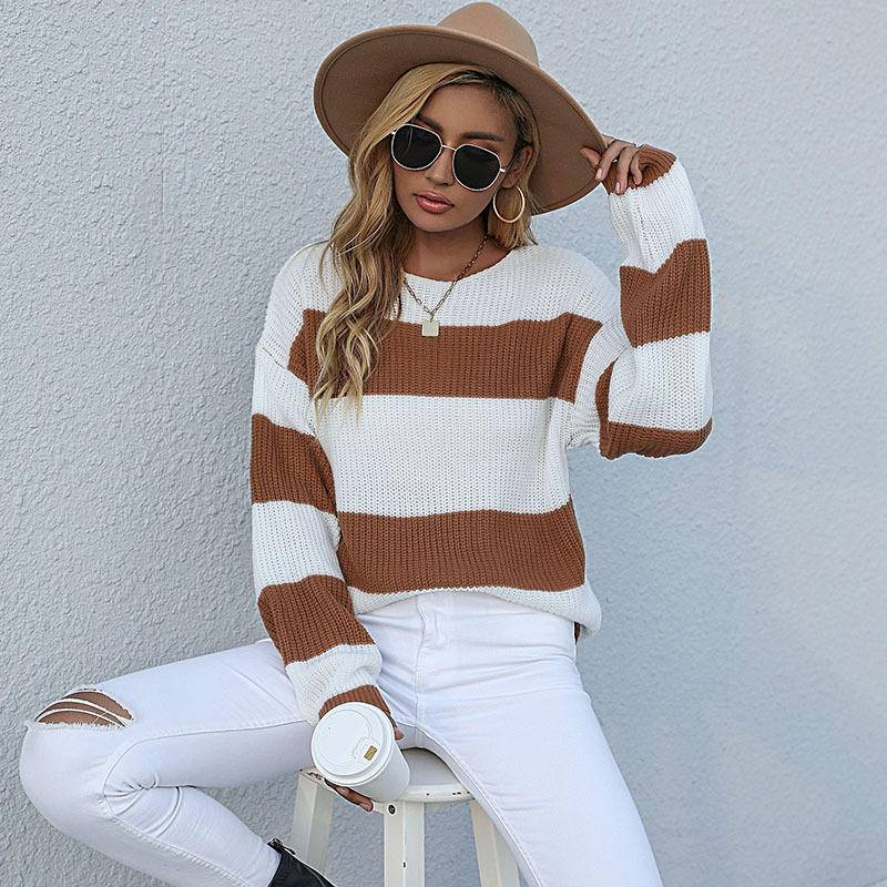 Colorblock Striped Long Sleeve Knit Sweater