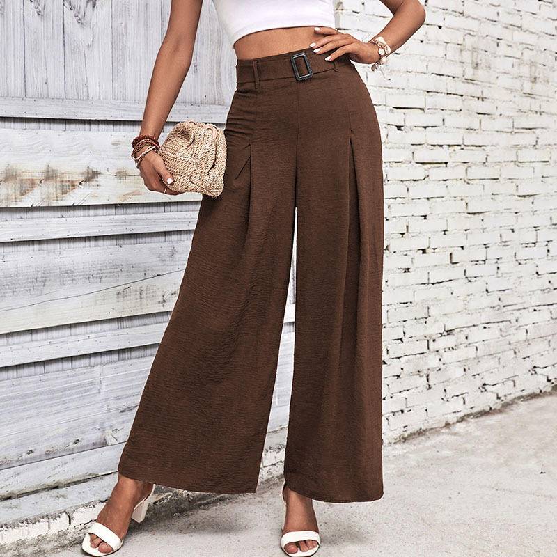 Solid High Waist Wide Leg Pants with Belt