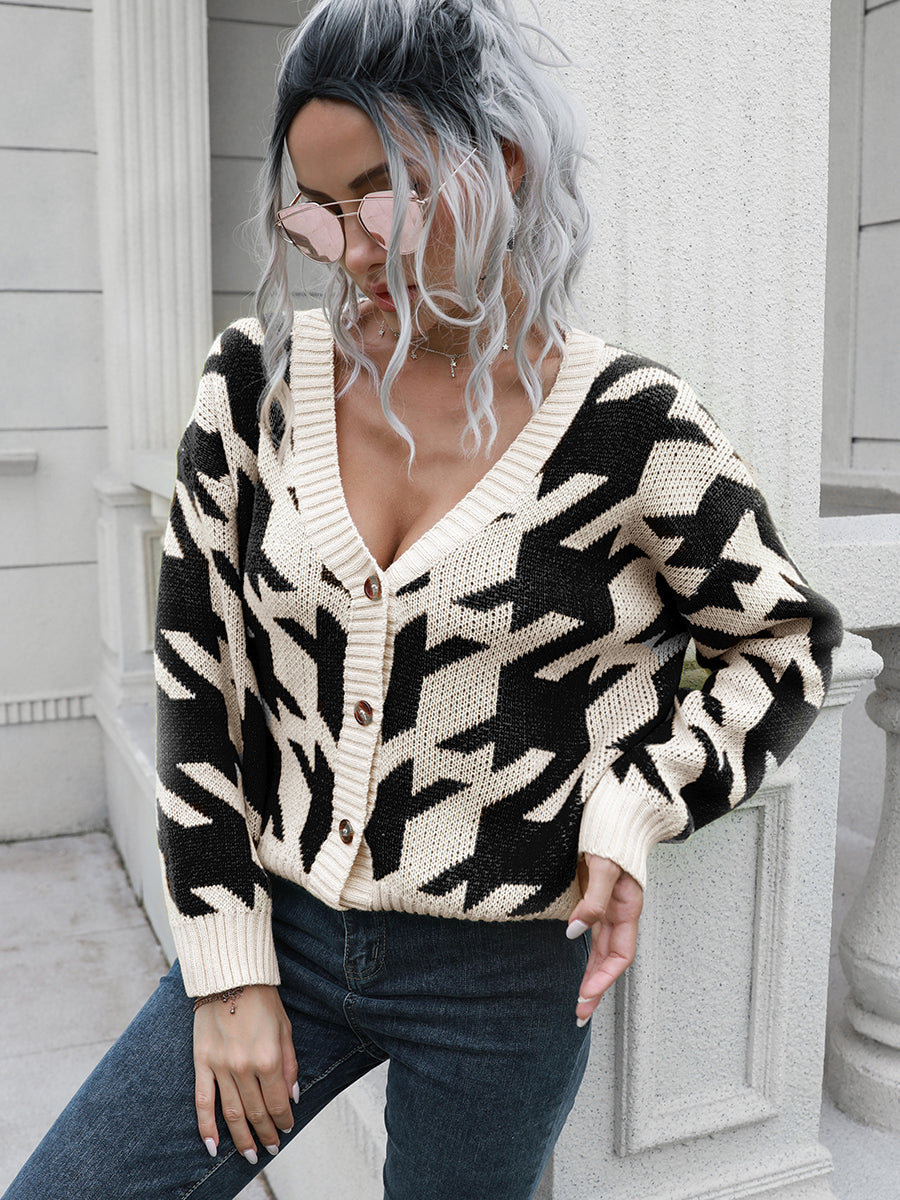 Houndstooth cardigan sweater