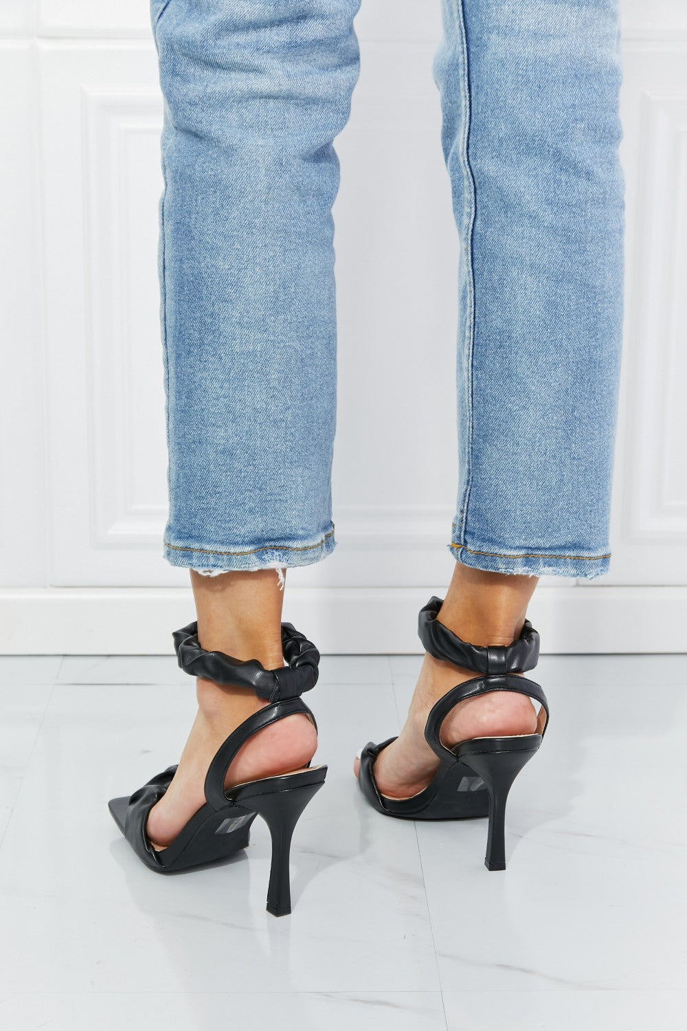 Cape Robbin Faux Leather Scrunchy Strap Heels in Black