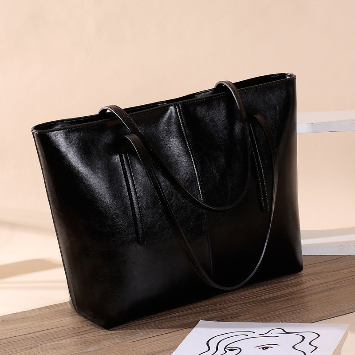 Oil Wax Simple High-Capacity Zipper Tote