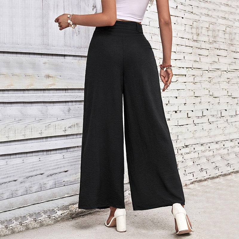 Solid High Waist Wide Leg Pants with Belt