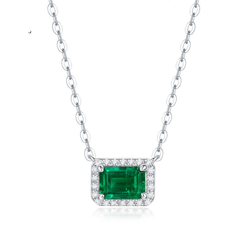 Green 925 Sterling Silver Rectangle-Shaped Pendant Necklace