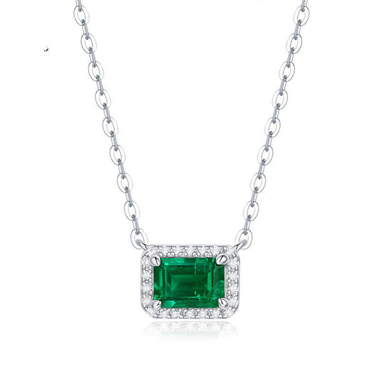 Green 925 Sterling Silver Rectangle-Shaped Pendant Necklace